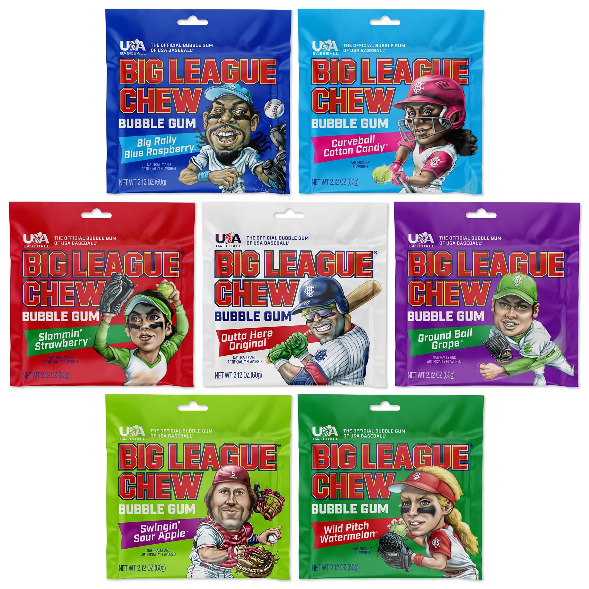 Big League Chew Bulk Baseball Gum Variety Pack - 7 Flavors, 2.12oz Pack, Multi-colored