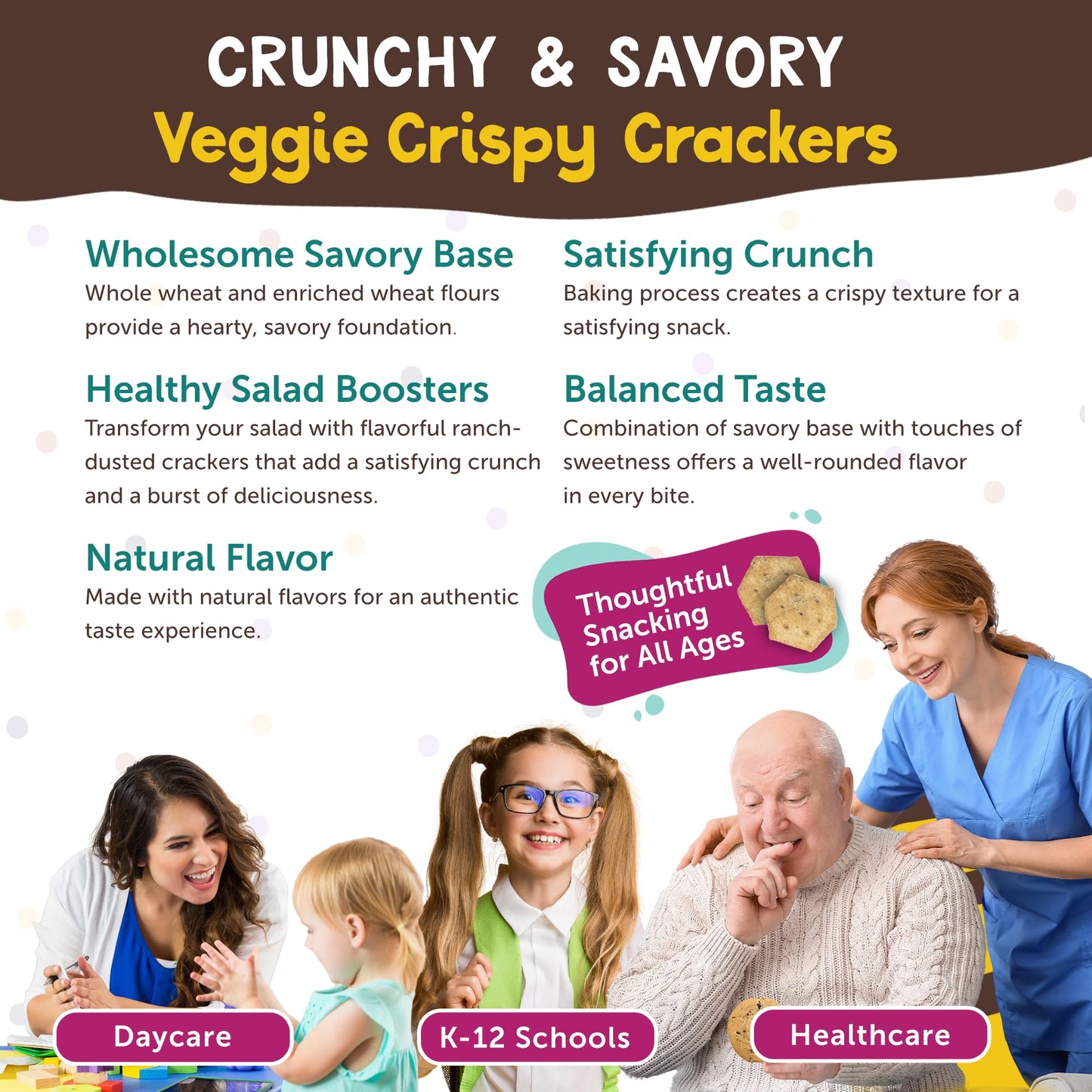 Veggie Crispy Crackers, All-Natural Individually Wrapped Whole Grain Healthy & Crispy Vegetable Crackers, Made in USA, 108 Count