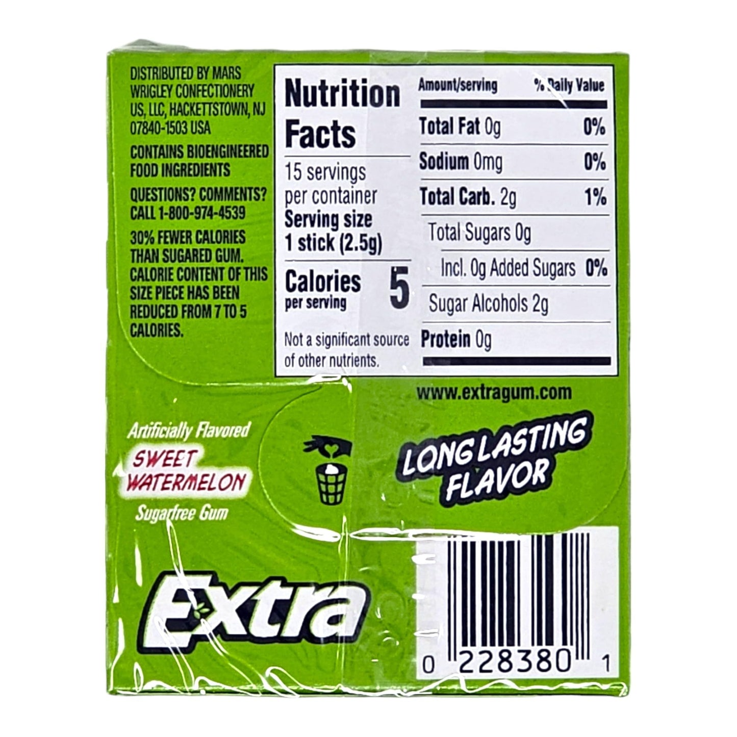 Extra Sugar-Free Chewing Gum Fruit Sensation Gum, Sweet Watermelon Flavor, 15 Sticks Each (Pack Of 3, Total 45 Sticks)