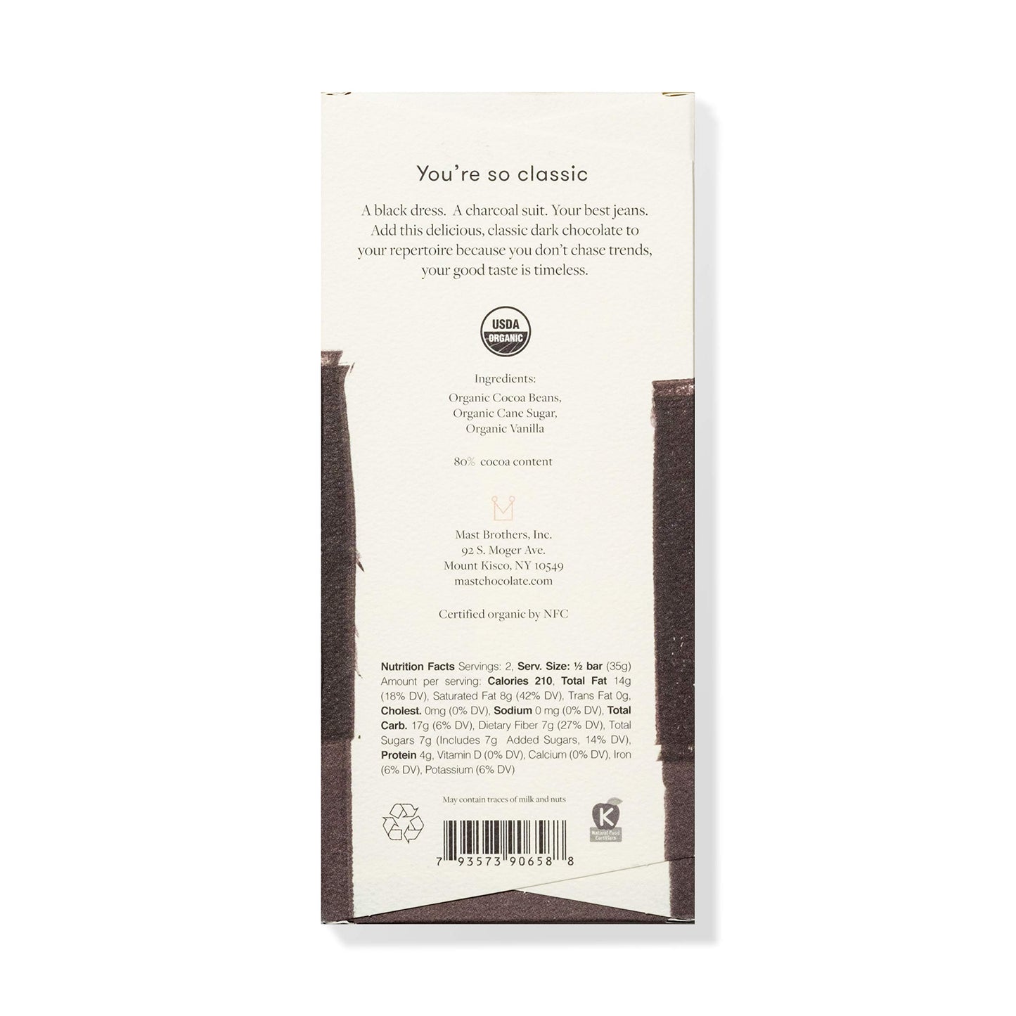 Mast Chocolate Bars  Organic Kosher  Classic 2.5Oz Each (Dark)