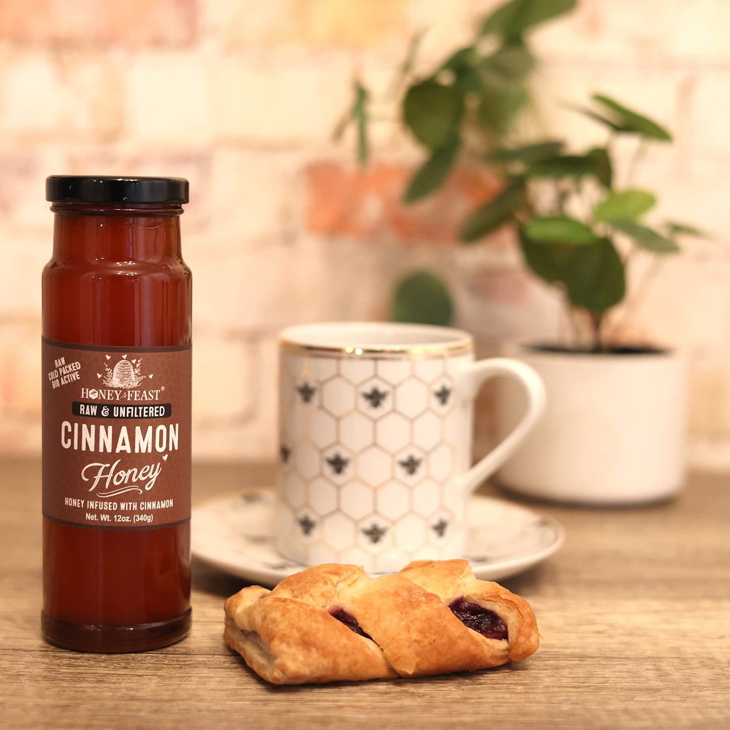 Honey Feast Organic Cinnamon Honey - Raw And Cold Packed - 12 Ounces - Small Batch Beekeeper Honey