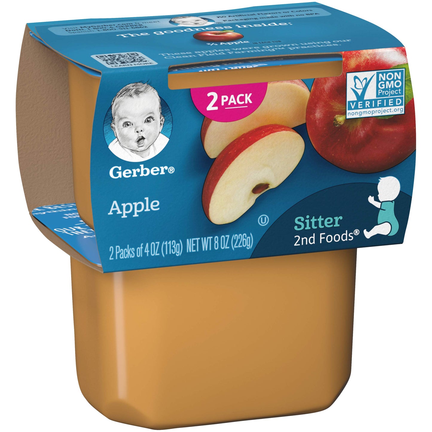 Gerber 2Nd Food Baby Food Apple Puree, Natural & Non-Gmo, 4 Ounce Tubs, 2-Pack (Pack Of 8)
