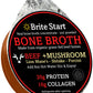 Brite Start Bone Broth - Beef + Mushrooms - Porcini, Shitake, Lions Mane - 12 Count - Keto Friendly Concentrate -16g Collagen 20