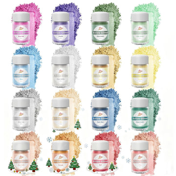 Edible Glitter for Cocktails, 16 Colors Luster Dust Edible Powders for Drink, Cake Decorating, Food Grade Glitter Set, Edible Sp