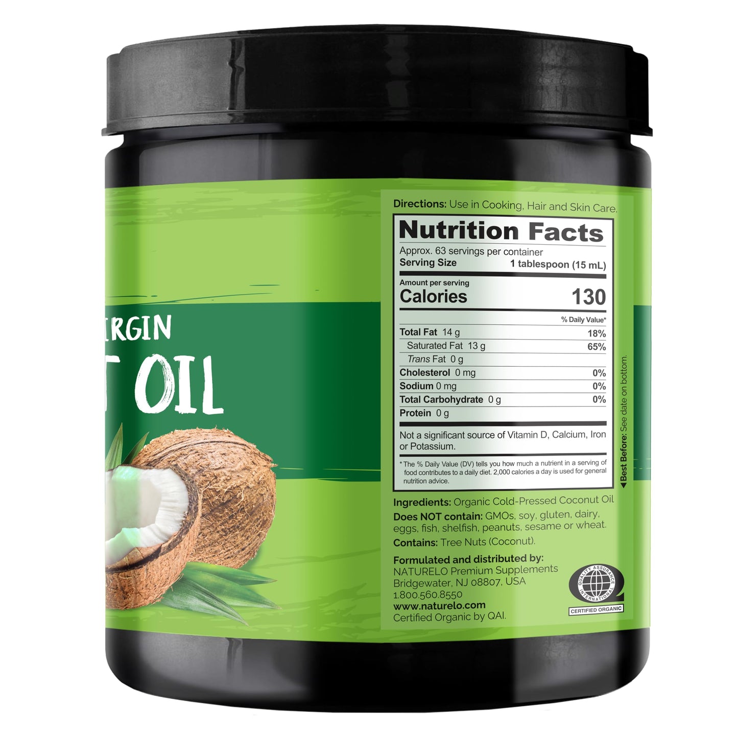 Naturelo Coconut Oil - Multi-Purpose Extra Virgin Coconut Oil For Skin, Organic Coconut Oil For Cooking, Unrefined Coconut Oil F