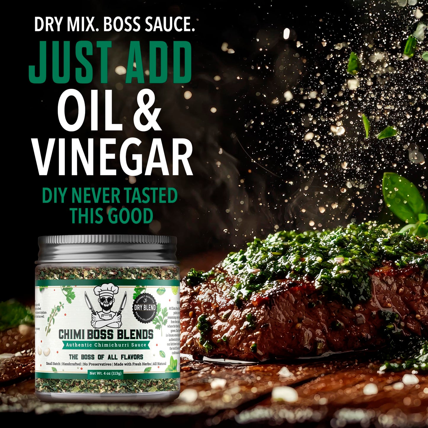 Chimi Boss Blends Chimichurri Original Dry Seasoning, 4 oz - Argentinian Herb & Garlic Rub with Parsley & Chili Flakes - All Nat