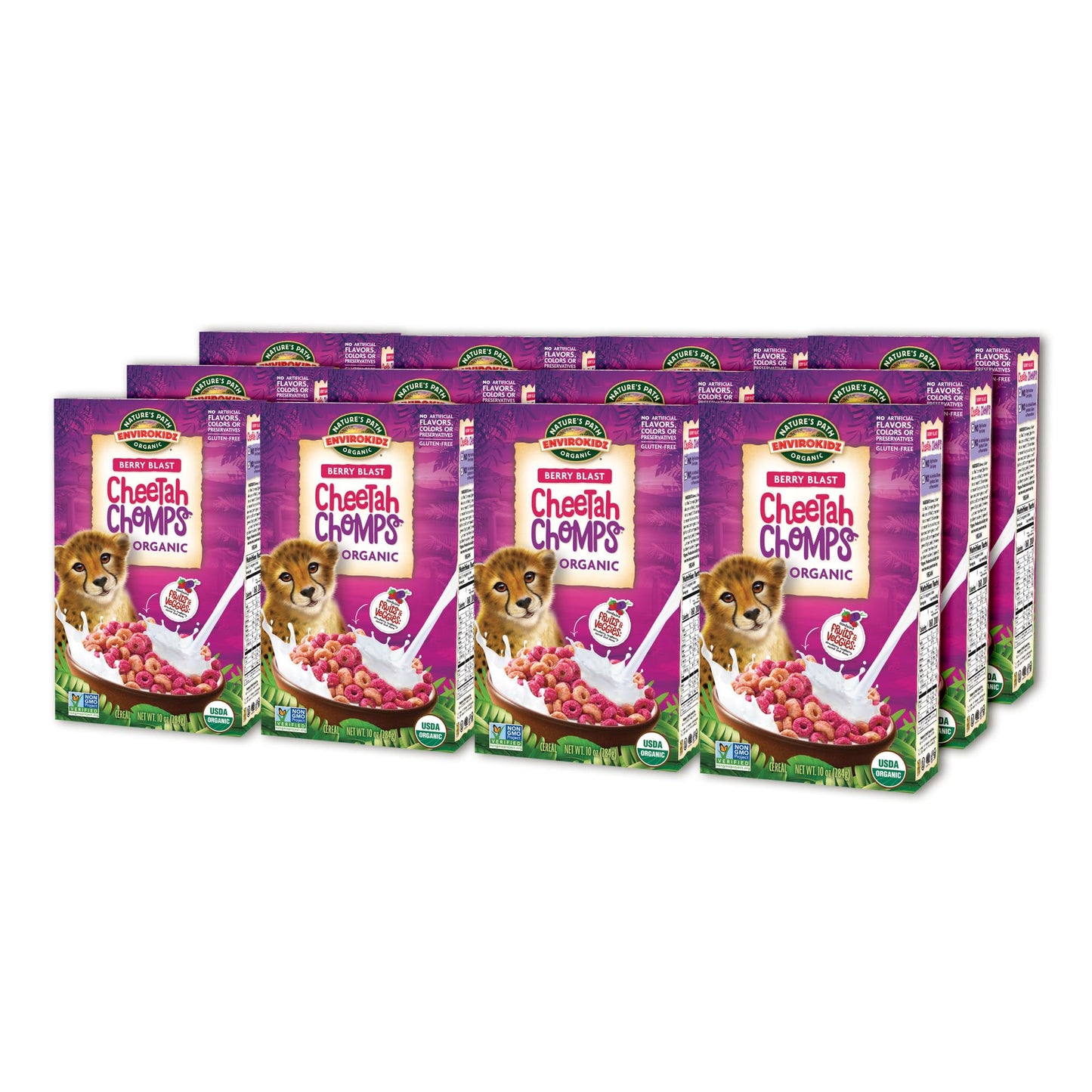 Envirokidz Organic Cheetah Chomps Cereal, 10 Oz (Pack Of 12), Berry Blast, Gluten Free, Non-Gmo, By Nature'S Path
