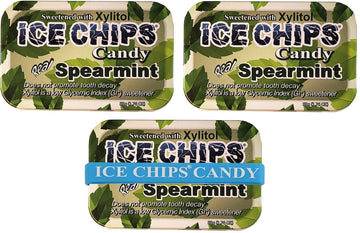 Ice Chips Xylitol Candy Tins (Spearmint, 3 Pack) - Includes Band As Shown