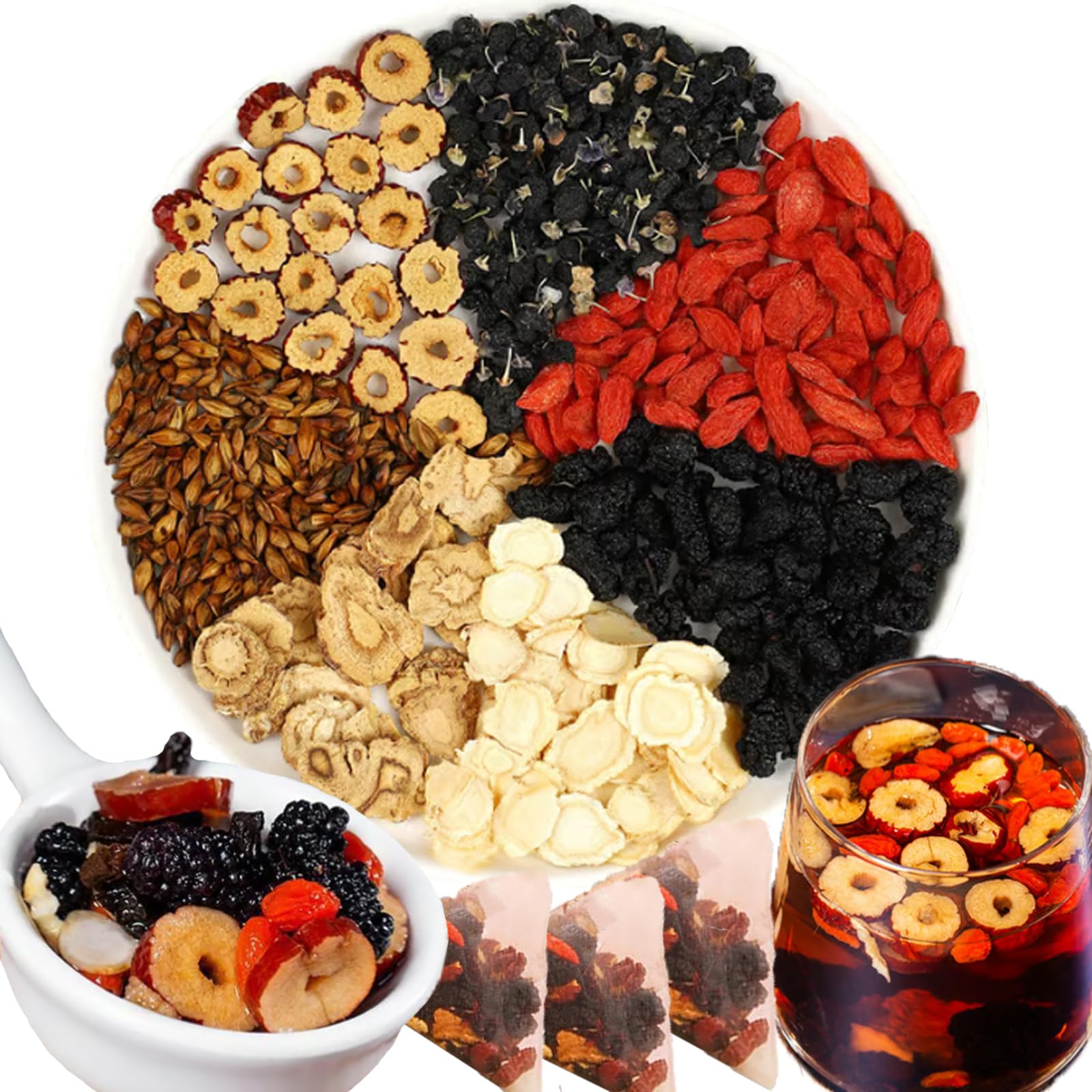 Flavor Blendseng Five Treasures Tea - Kidney Tea Formula Eight Treasure  Mulberry Herbal Tea 8 Precious Ingredients Flavor Blendseng-Infused Teas  Six Treasures Cleanse Detox Health Teabag For Women & Men (1)