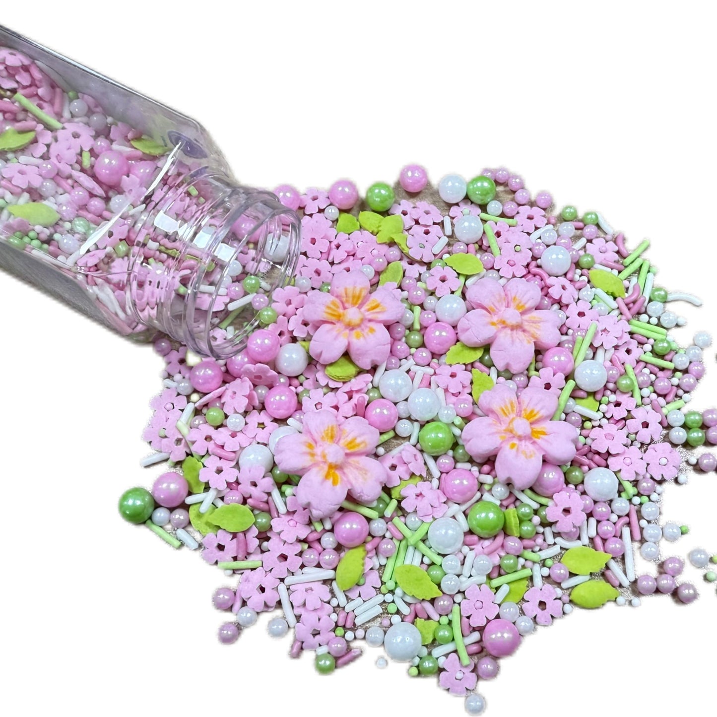 Sentovac Edible Big Flowers And Pearls Mixing Sprinkles For Decorating | Edible Cake Cupcake Topper Decorations |1 Bottle 3.53Oz