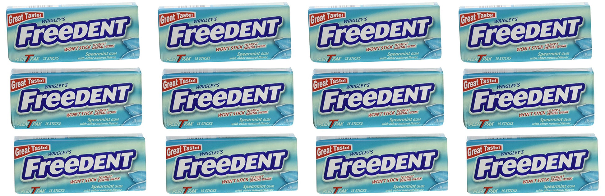 Freedent Gum Spearmint 15 Sticks, 12 Pack, (180 Sticks Total)