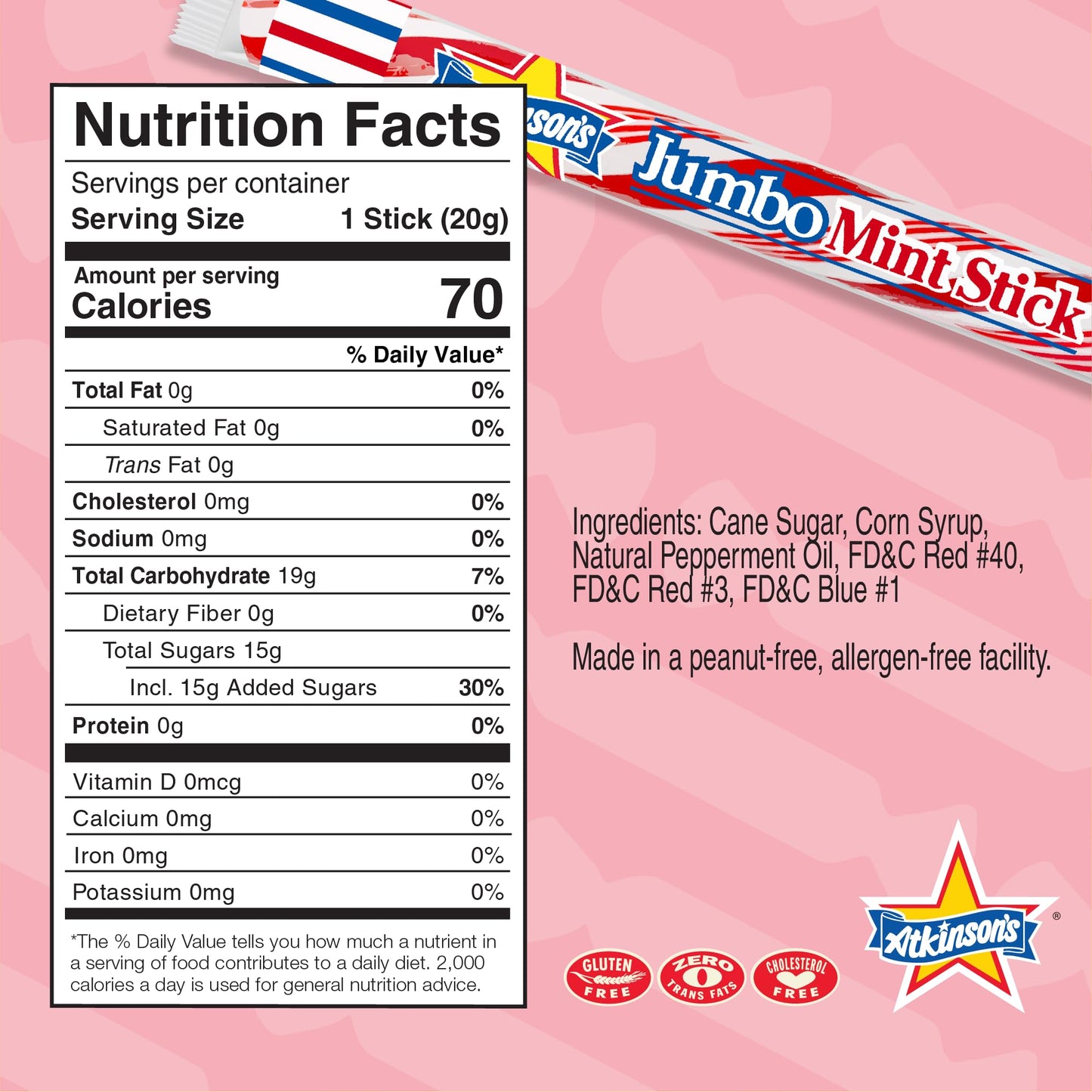 Atkinson Jumbo Red & White Mint Candy Sticks - 52 Count Jar - Classic Mint Flavor, Perfect for Parties and Gifting