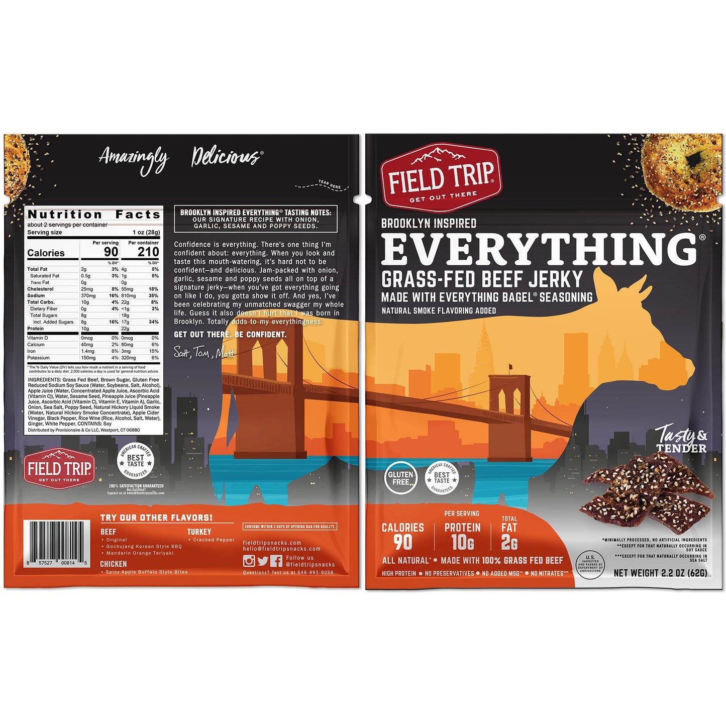 Field Trip Beef Jerky, Gluten Free, Paleo-Friendly, High Protein, 2.2oz Bag, Pack of 4, Model 857527008220-FBA