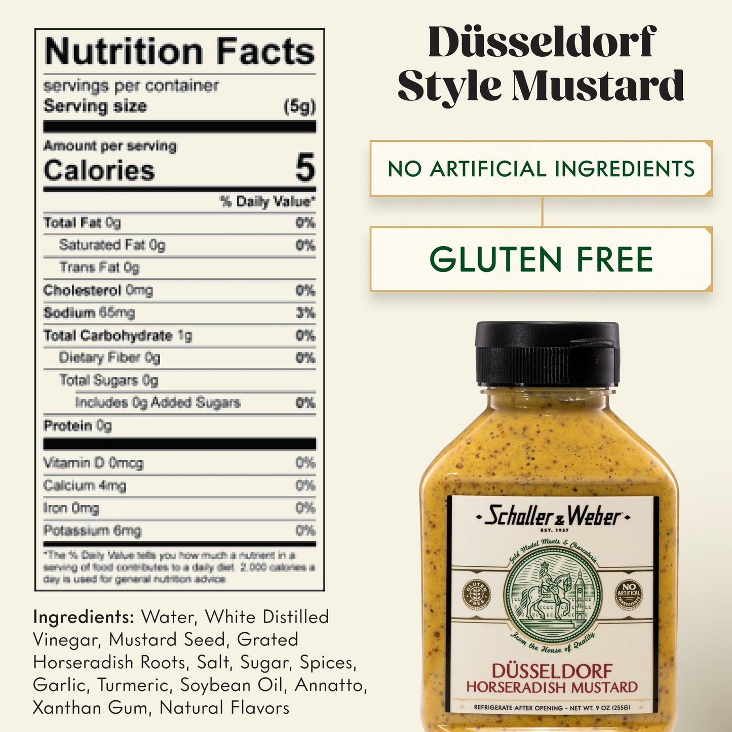 Schaller & Weber Horseradish Mustard, Hot German Deli Mustard, 9 Oz Squeeze Bottle