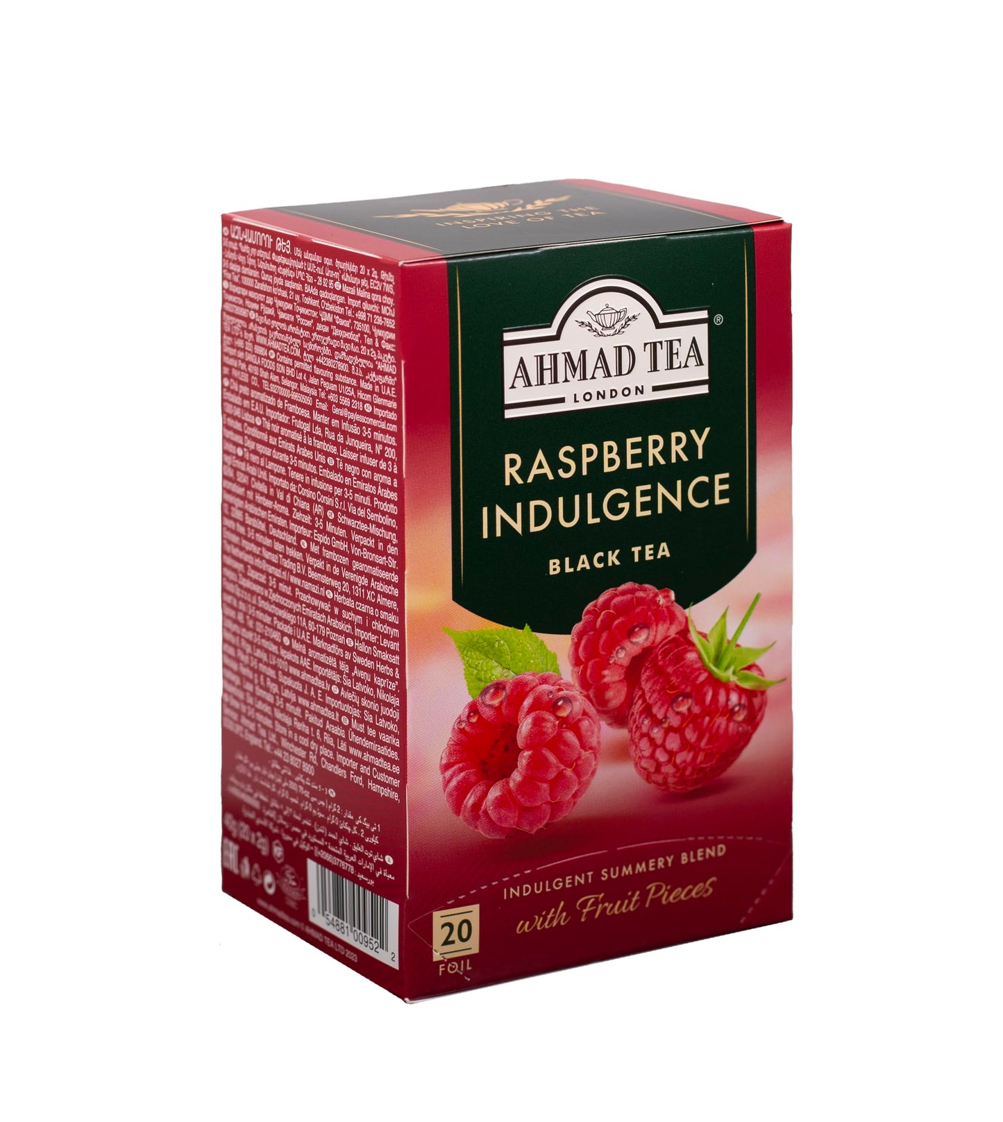 Ahmad Tea Black Tea Raspberry Indulgence - 20 Count Caffeinated Sugar-Free, Model 952-U