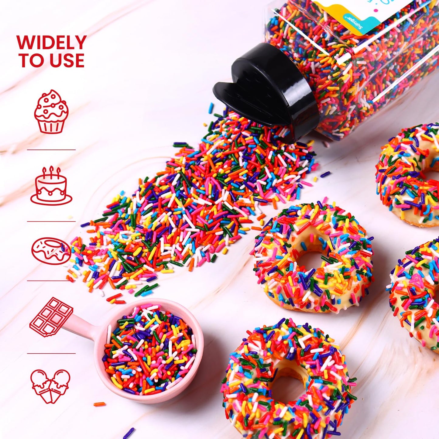 Rainbow Sprinkles, 1.32Lb Bulk Rainbow Jimmies Sprinkles For Cake Decorating, Edible Sprinkles For Cupcake Toppers Ice Cream Coo
