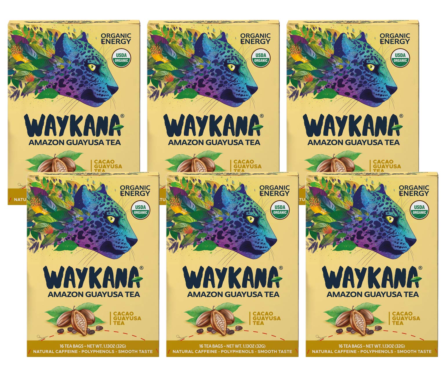 Organic Guayusa Cacao Tea Bags by Waykana, 96 counts | Alternative to Yerba Mate, Coffee and Green Tea: Smooth Flavor No Bitter | Boost Performance, Energy & Mental Clarity