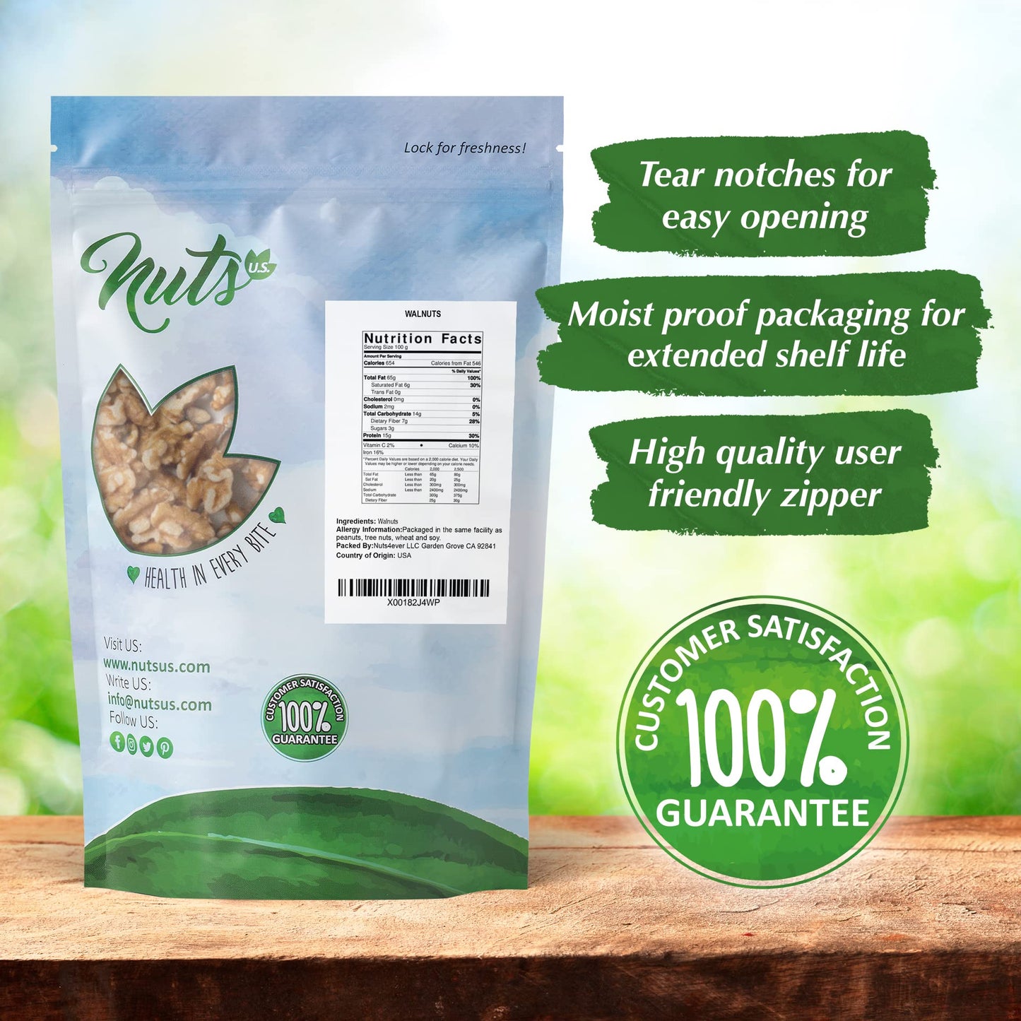 NUTS U.S. California Walnuts Shelled Halves & Pieces Non-GMO 2 lbs Resealable Bag