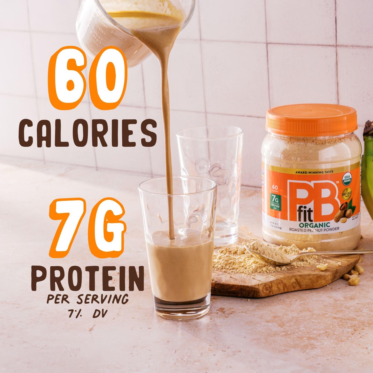PBfit 30 Ounce Organic Peanut Butter Powder, Powdered Peanut Spread from Real Roasted Pressed Peanuts, 7g of Protein 7% DV, Glut