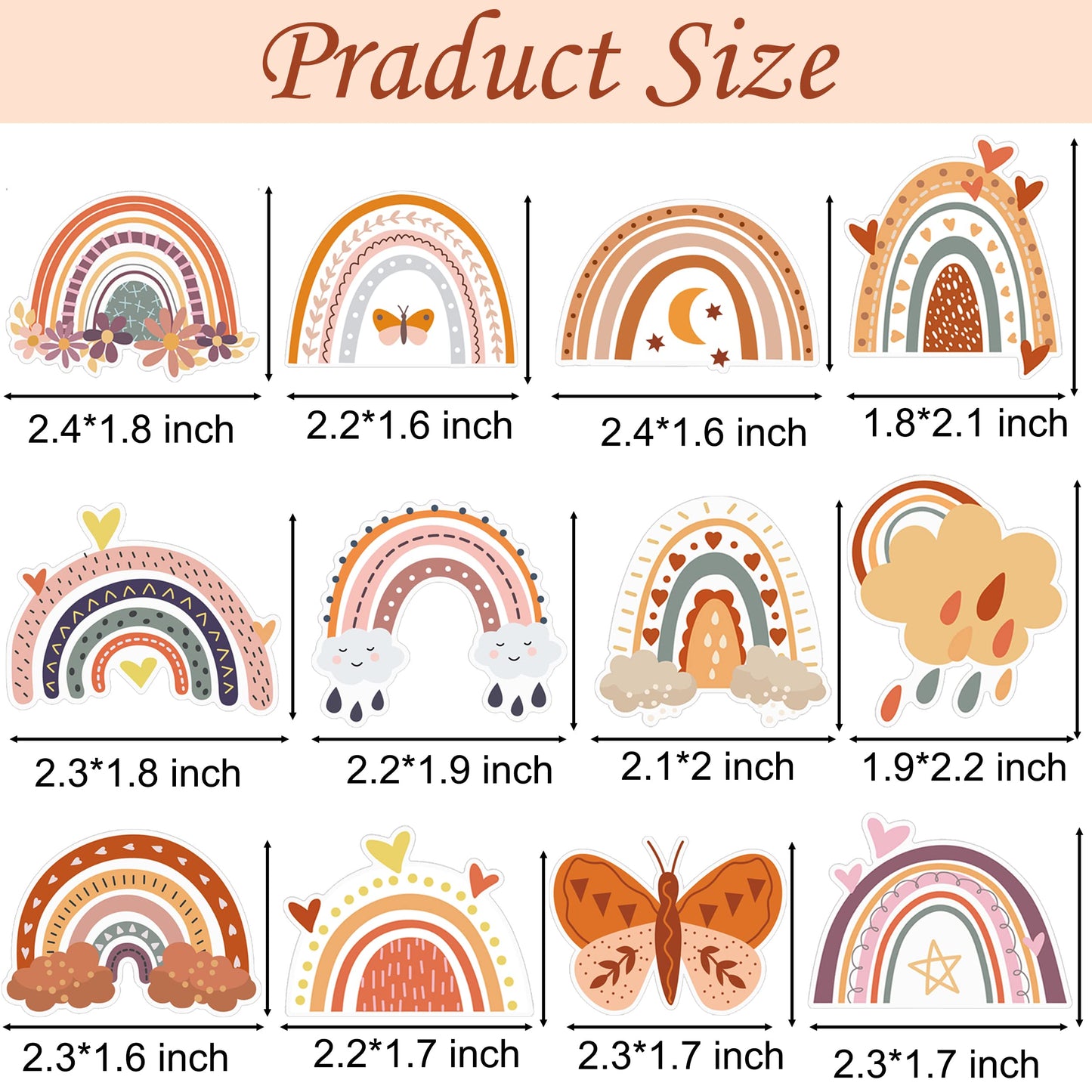 24Pc Boho Rainbow Cupcake Toppers For Boho Rainbow Party & Baby Showers