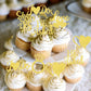 YCTHUNFISH Cupcake Toppers, 36 Pack Gold Glitter Heart and Ring Picks, Bamboo, Small for Wedding Engagement Bridal Shower Decor