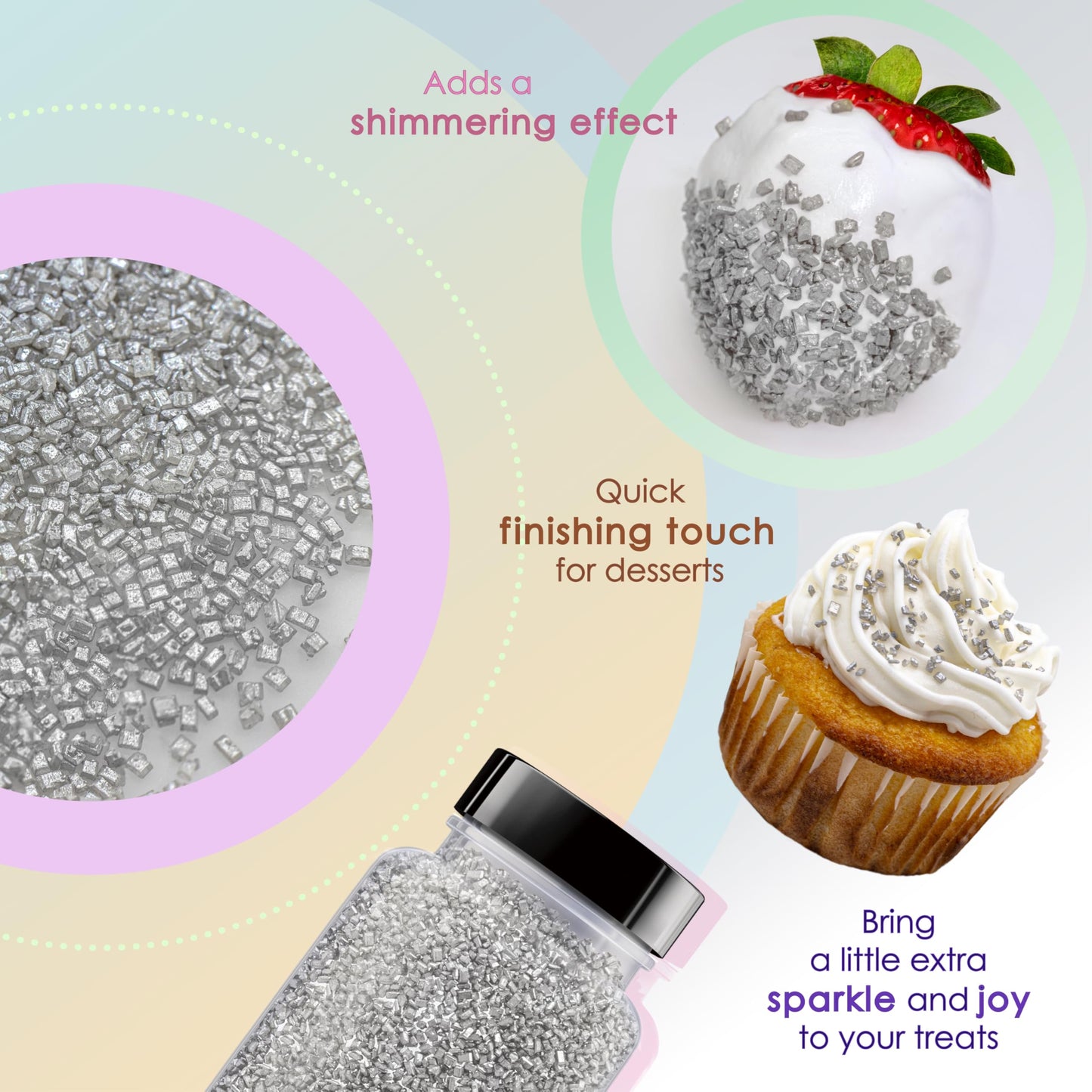 Bakerpan Pearlized Sugar Sprinkles For Baking - 5 Ounce - Sparkling Silver Decorating Sugar Crystals For Cookies, Cake Pops, Ice