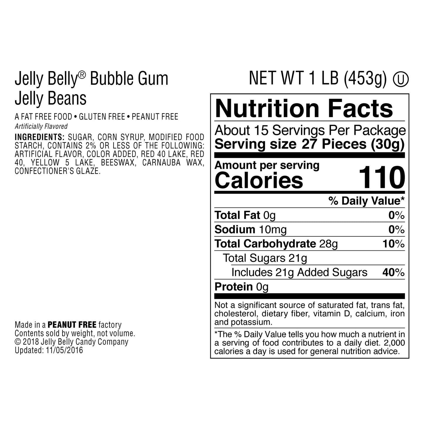 Jelly Belly Bubble Gum Jelly Beans - 1 Pound (16 Ounces) Resealable Bag - Genuine, Official, Straight From The Source