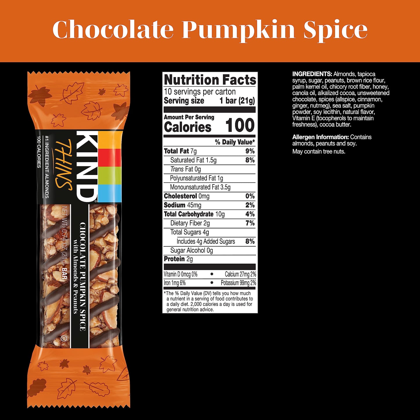 KIND THINS Chocolate Pumpkin Spice Snacks, Gluten Free, 100 Cal, 10 Count Pack