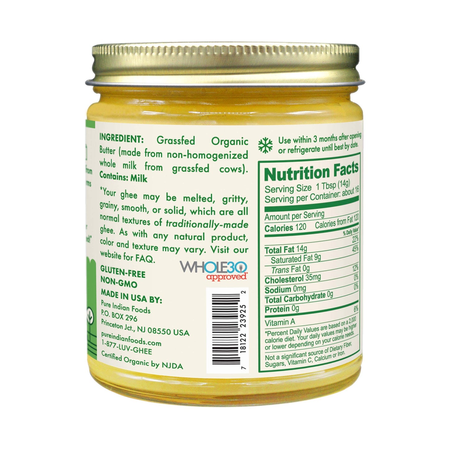 Grassfed Organic Original Ghee - by Pure Indian Foods, 7.8 oz, Pasture Raised, Gluten-Free, Non-GMO, Paleo, Keto-Friendly (Pack