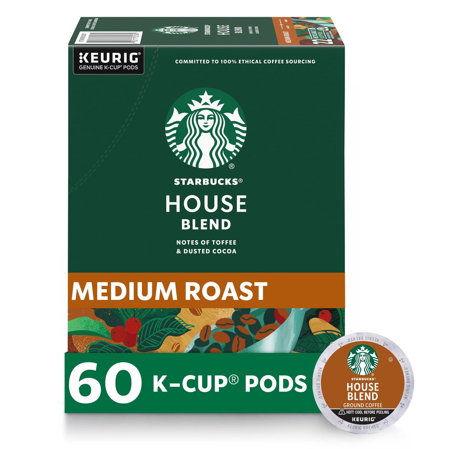 Starbucks K-Cup Coffee Pods, Medium Roast House Blend, 60 Pods Total, 100% Arabica, 10 Count (Pack of 6)