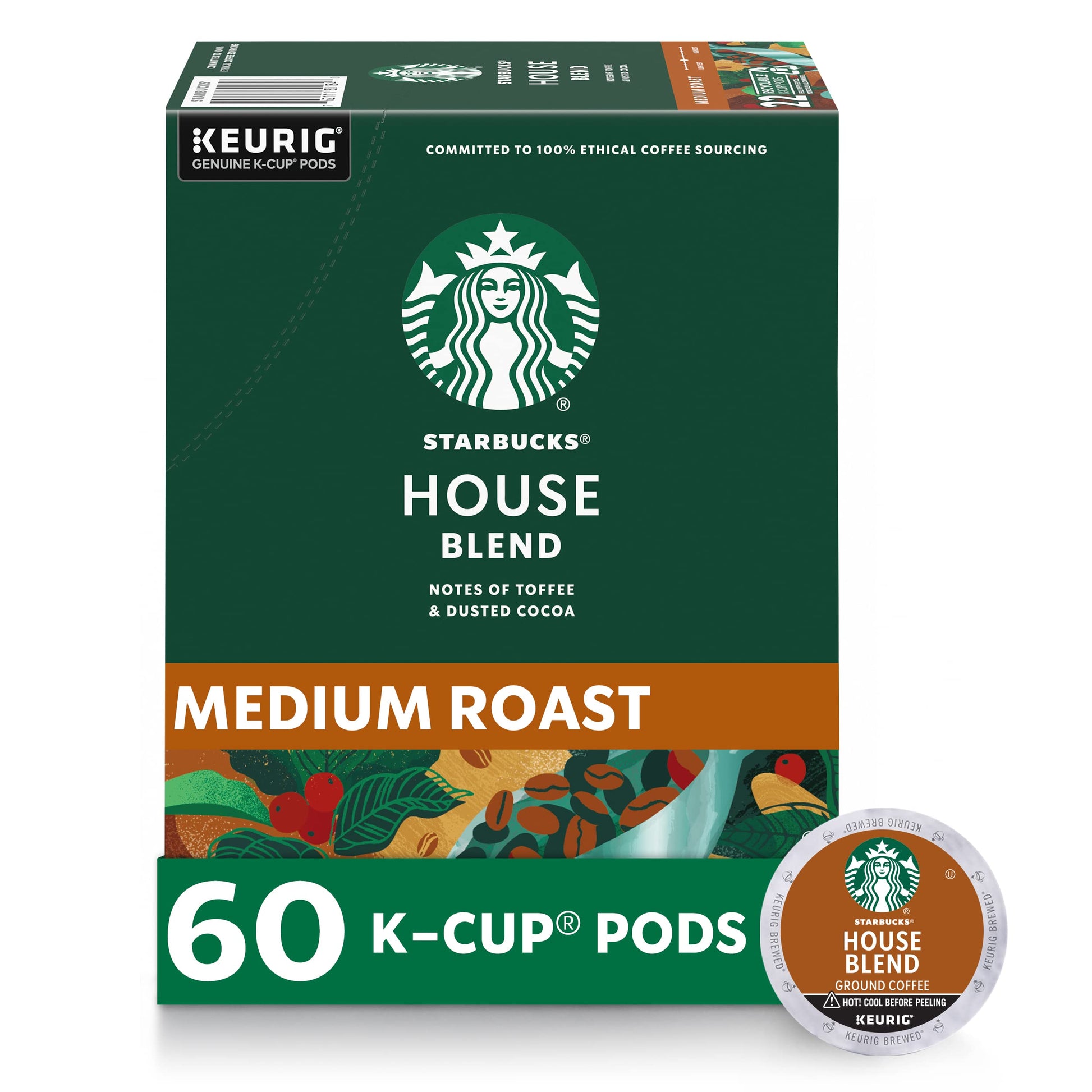 Starbucks K-Cup Coffee Pods, Medium Roast House Blend, 60 Pods Total, 100% Arabica, 10 Count (Pack of 6)