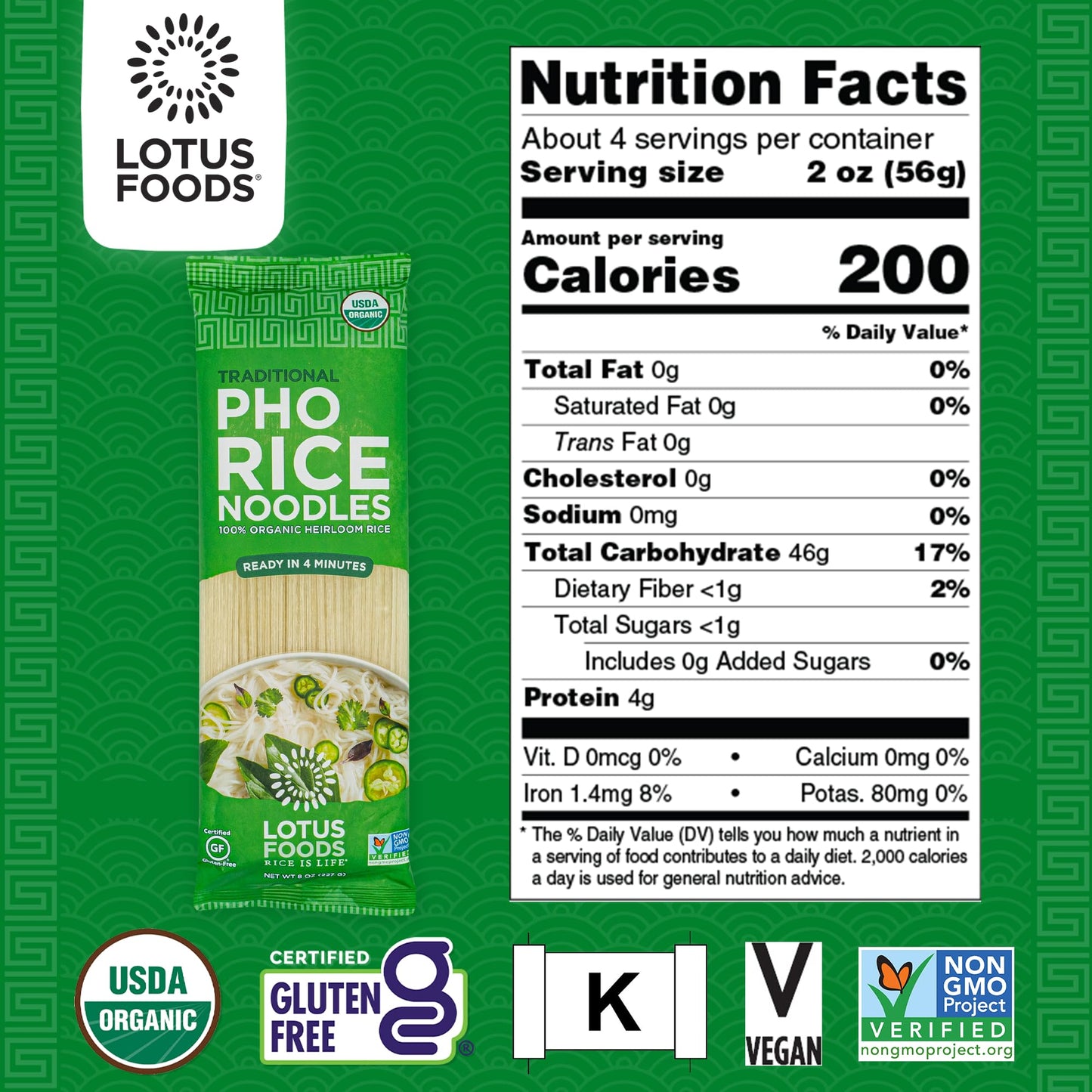 Lotus Foods Organic Traditional Pho Rice Noodles - Gluten Free Pho Noodles, Organic Rice Noodles, Vietnamese Pho Rice Noodles, G