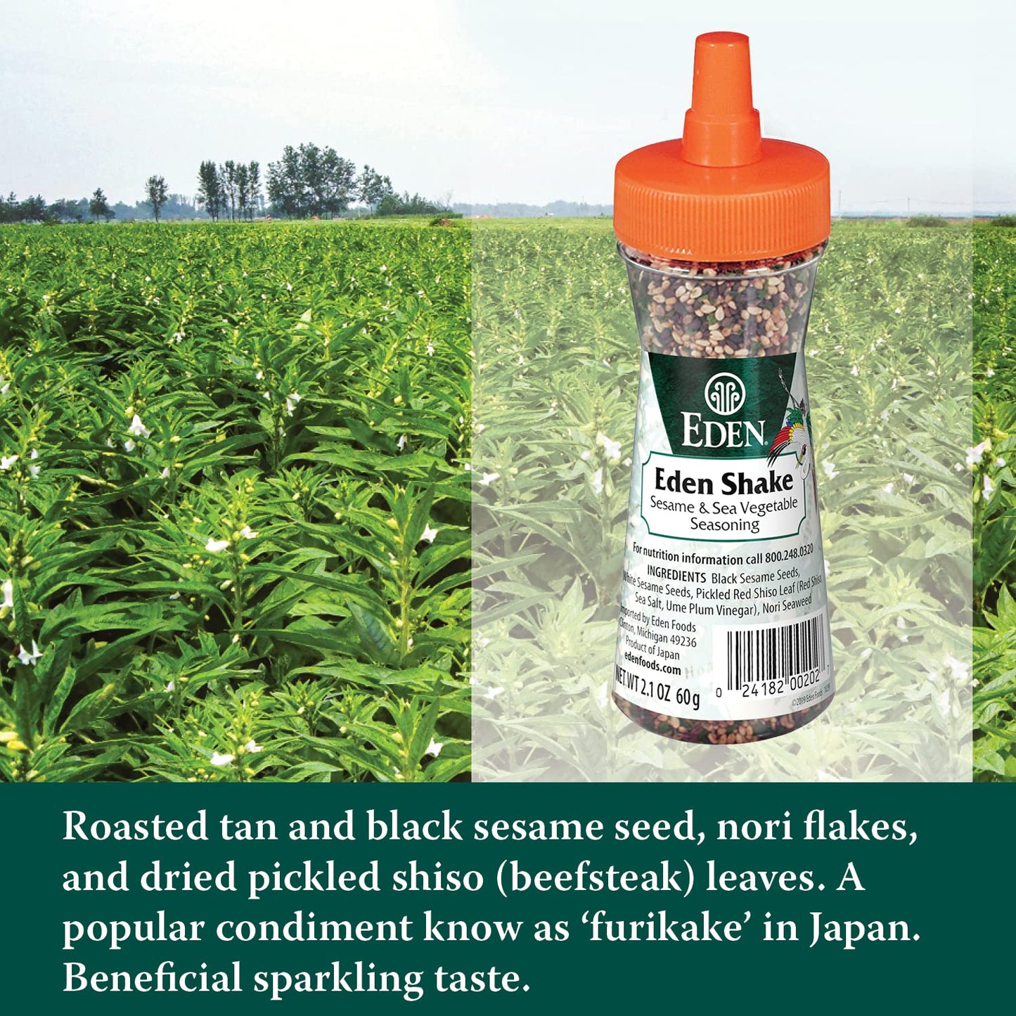 Eden Shake Furikake, Made in Japan, Rice Seasoning, No Sugar, Seaweed, Nori, Pickled Red Shiso Leaf, Black and White Sesame Seed