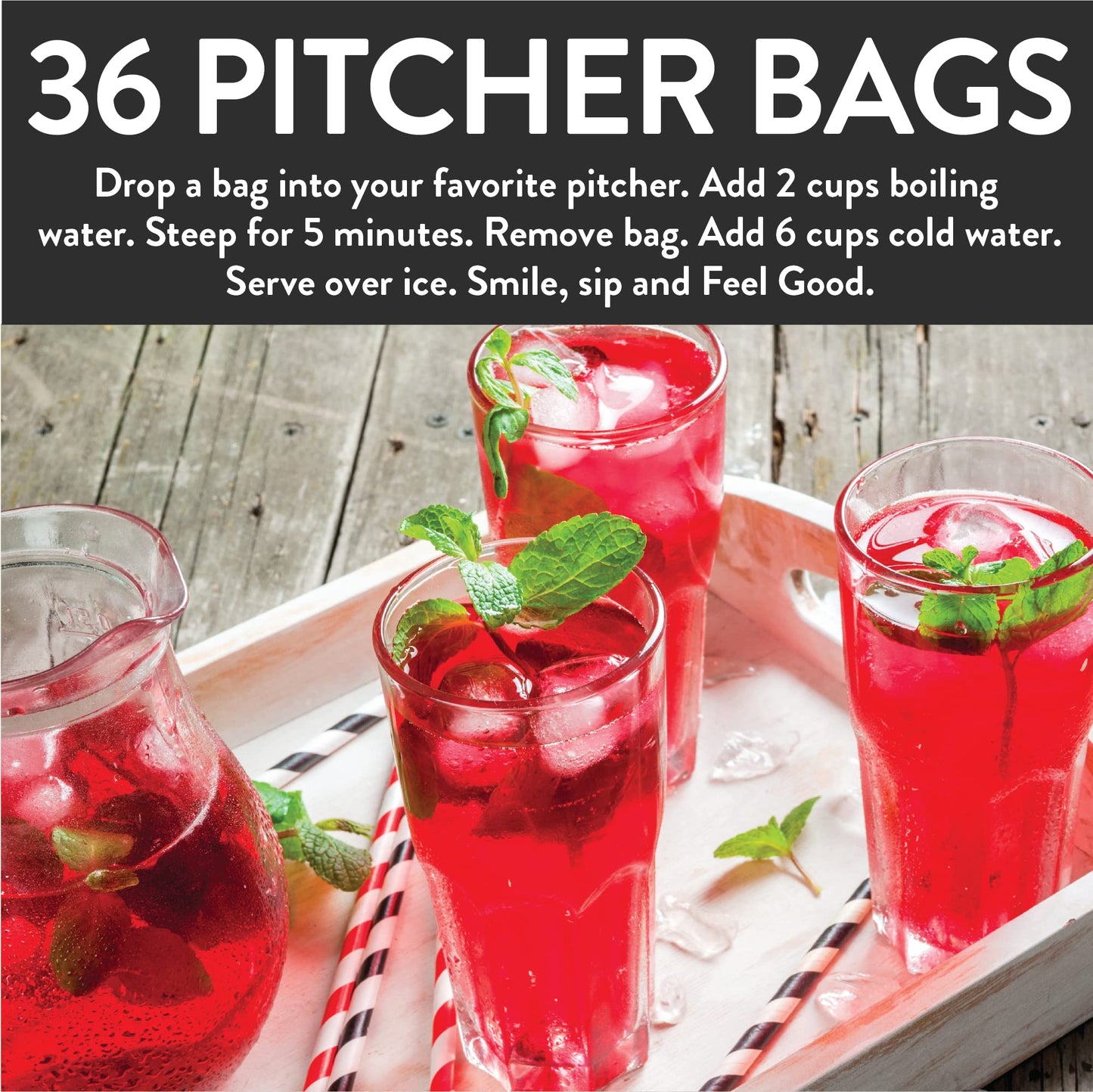 FGO Organic Hibiscus Iced Tea Bags - Eco-Conscious Kraft Bag, 36 Pitcher Bags