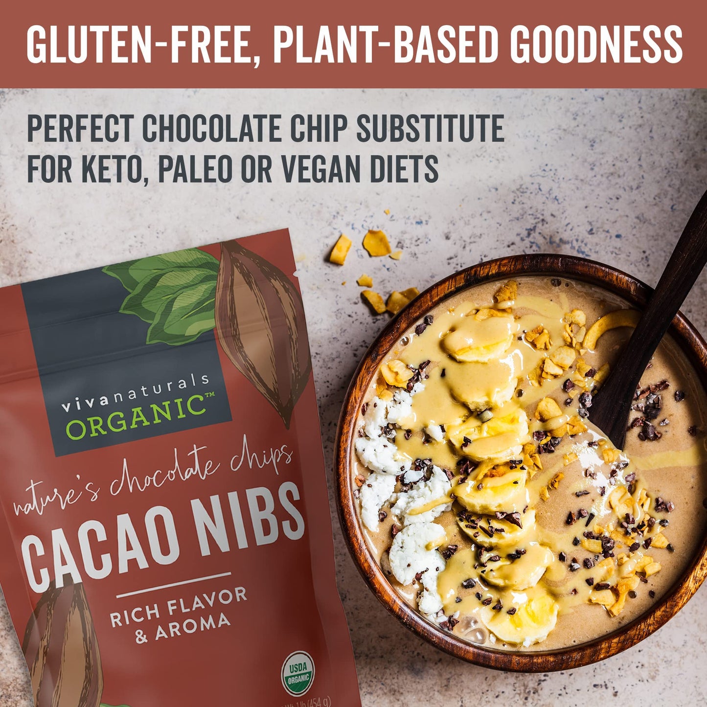 Viva Naturals Organic Cacao Nibs, 1 Lb - Certified Keto And Vegan Superfood, Perfect For Gluten Free Baking, Cacao Nib Smoothies