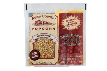 Amish Country Popcorn | All-In-One Medium Yellow Kernel Popcorn Packs | Pre-Measured For Popcorn Machines And Includes Hulless P