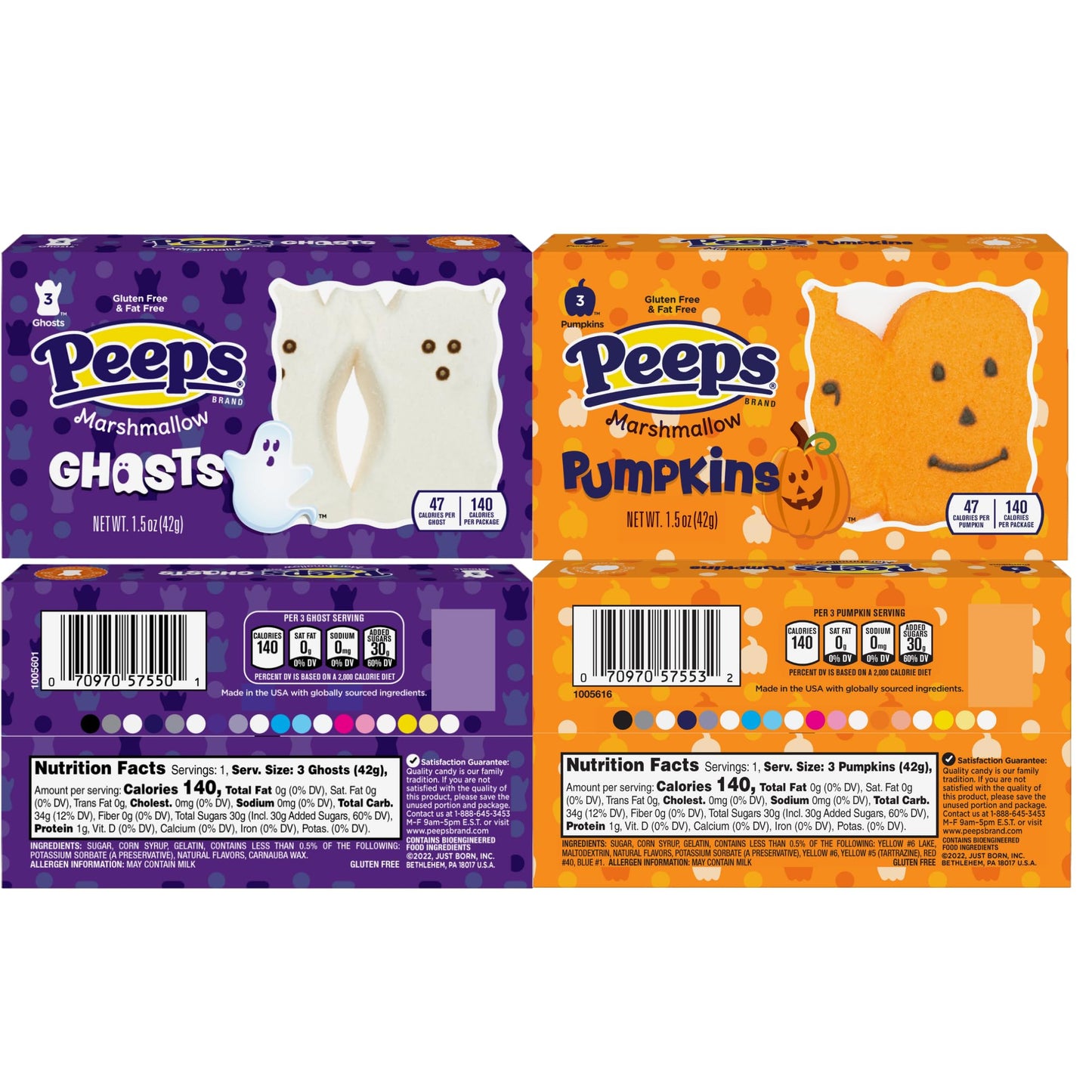 Needzo Peeps Ghosts and Pumpkins Marshmallows with Felt Trick or Treat Tote, Halloween Candy Filled Goodie Bag, 4 Items