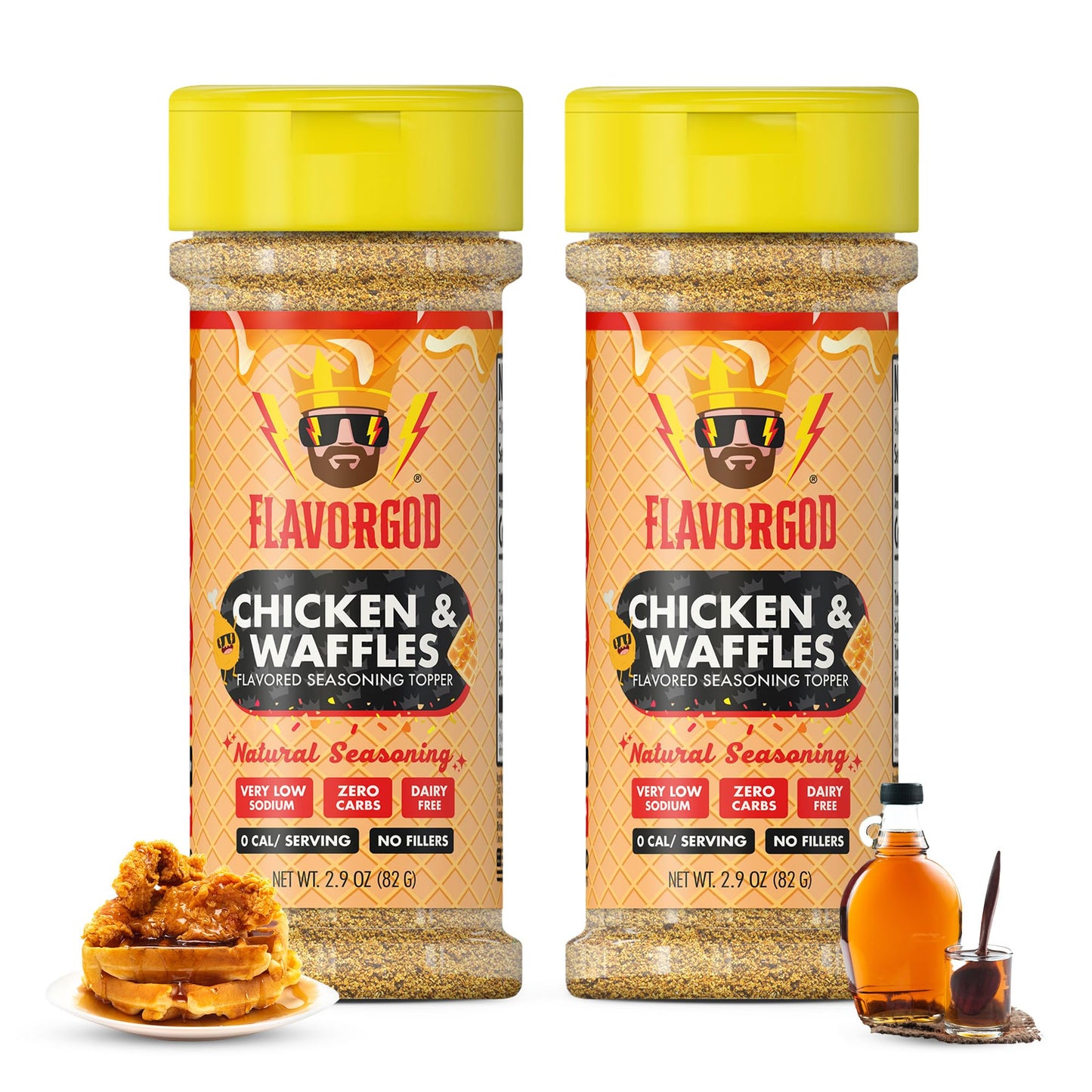 Chicken & Waffles Seasoning Topper Mix, 2 Bottles By Flavor God - Enhanced All Natural & Healthy Spice Blend For Chicken, Pasta & Vegetables - Kosher, Low Sodium Great Flavor Spices And Seasoning Gift