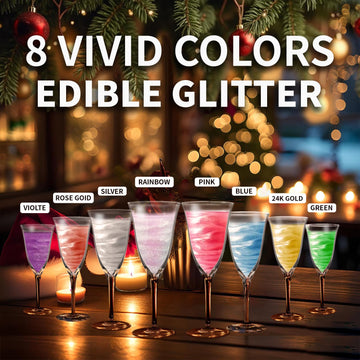 Edible Luster Dust 8 Colors Set - Edible Glitter For Cocktails, Rainbow Food Grade Powder Glitter For Drinks, Chocolate, Cake De