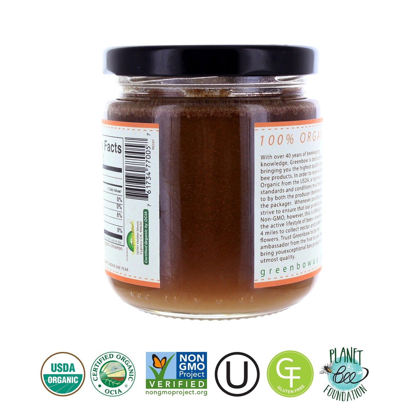 Greenbow Organic Honey With Cinnamon - 100% Usda Certified Organic, Non-Gmo, Gluten Free Organic Cinnamon Honey - Whole Food Org