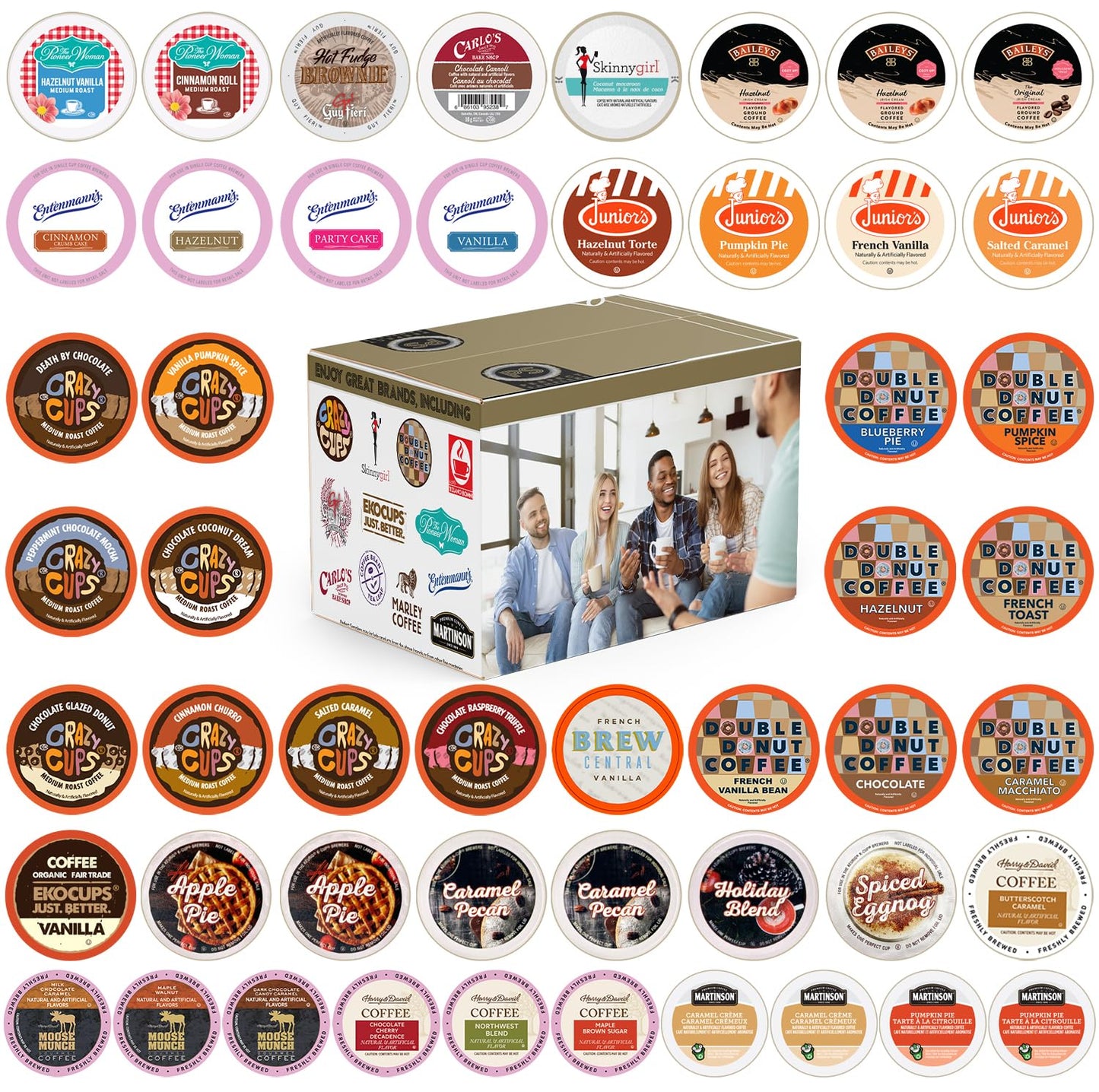 Perfect Samplers Flavored Coffee Variety Pack - 50 Count Coffee Pods for Keurig - Includes Vanilla & Chocolate - Brown