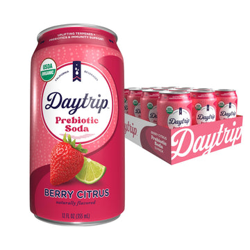 Daytrip Organic Sparkling Prebiotic Soda, Low Sugar, 12-Pack - Berry Citrus