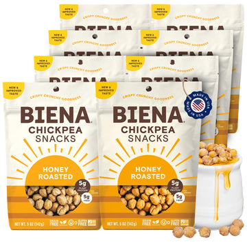 Biena Chickpea Snacks - Crunchy Roasted Chickpeas - High Fiber Vegan Protein Snacks For Adults And Kids - 8-Pack, 5 Ounce Bags -