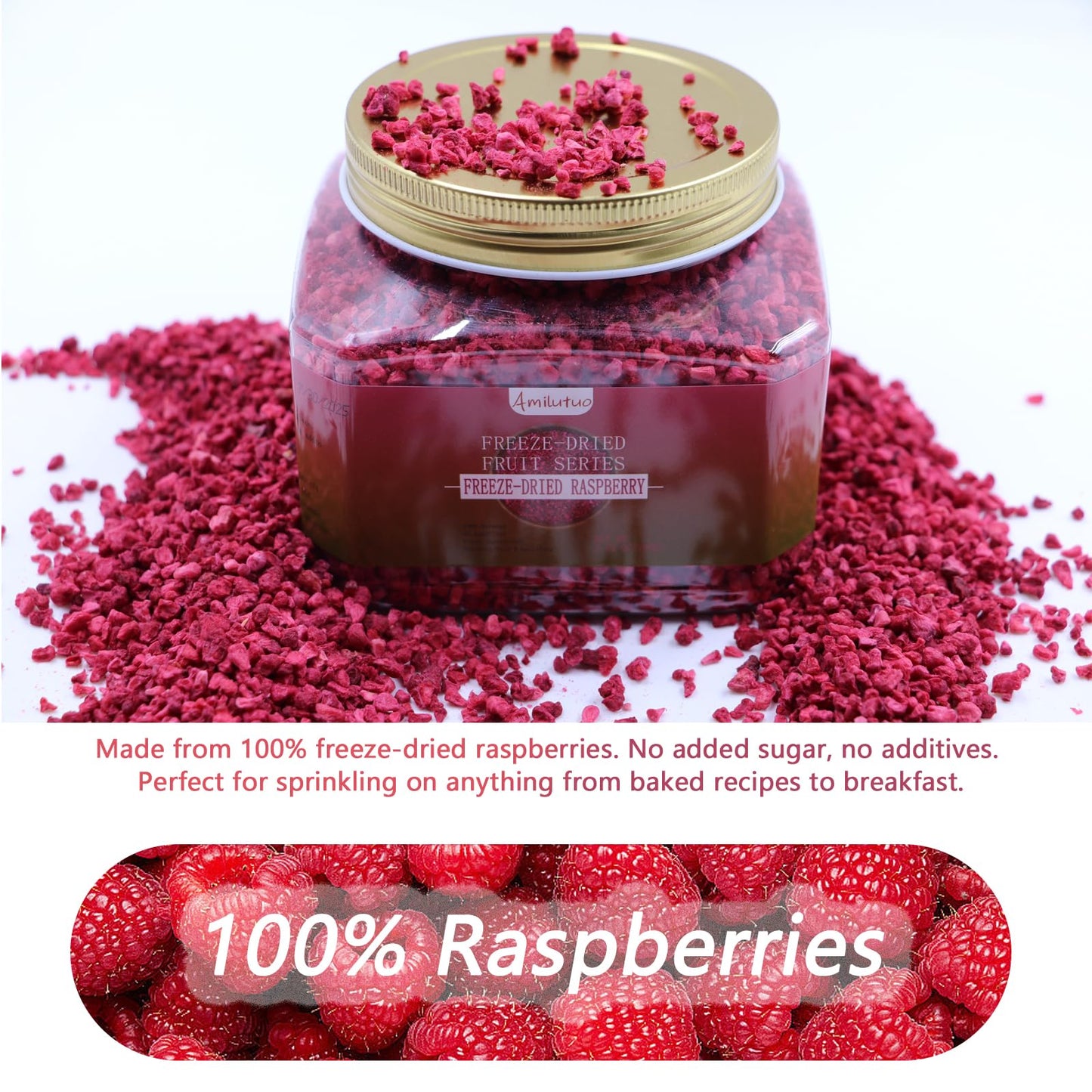 Freeze Dried Raspberries, 100G/3.52Oz Freeze Dried Fruit, Raspberries, No Sugar Added, Fruit Snacks, Raspberries Pieces For Cake