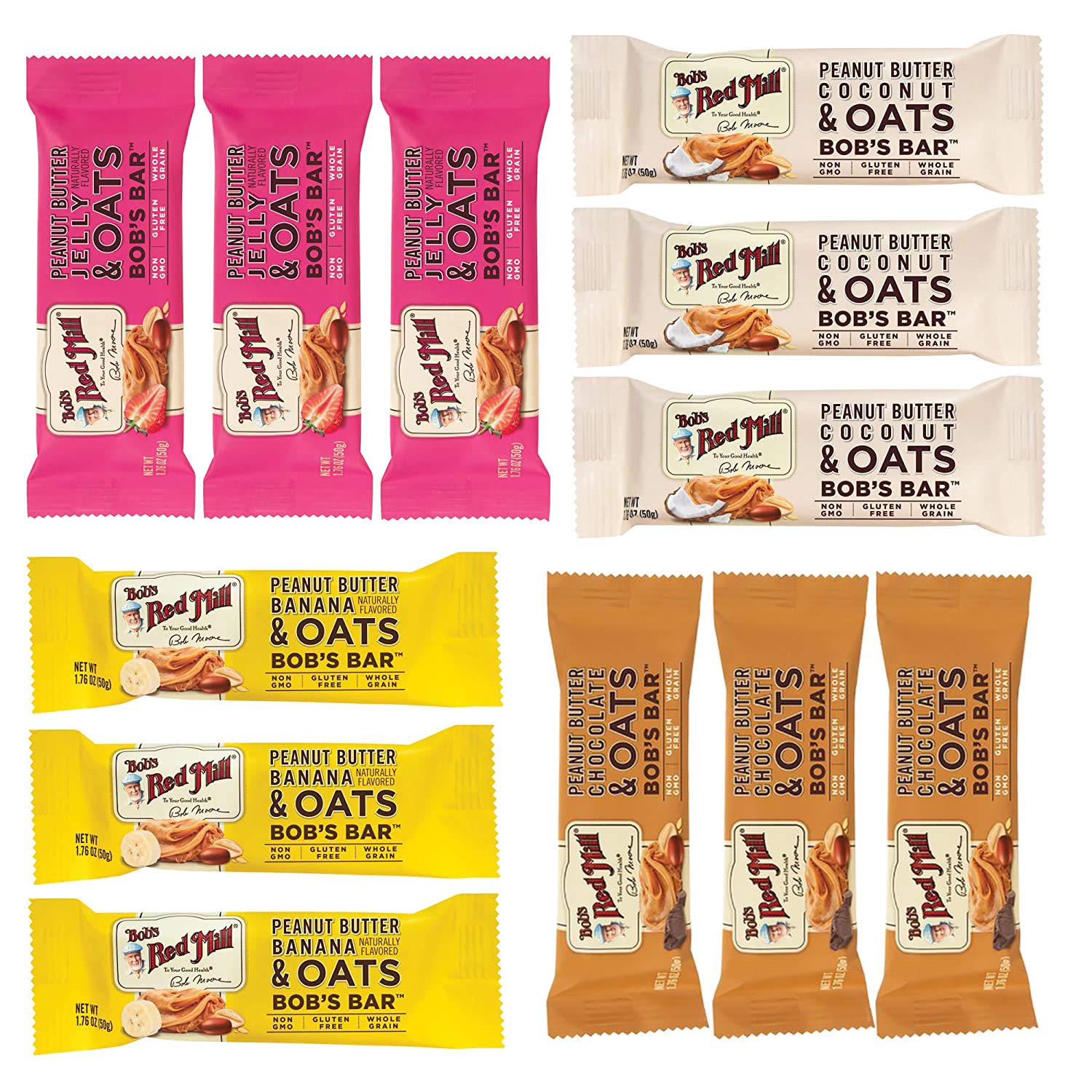 Bob's Red Mill Oat Bar Variety Pack, 3 Peanut Butter Jelly, 3 Peanut Butter Chocolate, 3 Peanut Butter Coconut, 3 Peanut Butter 