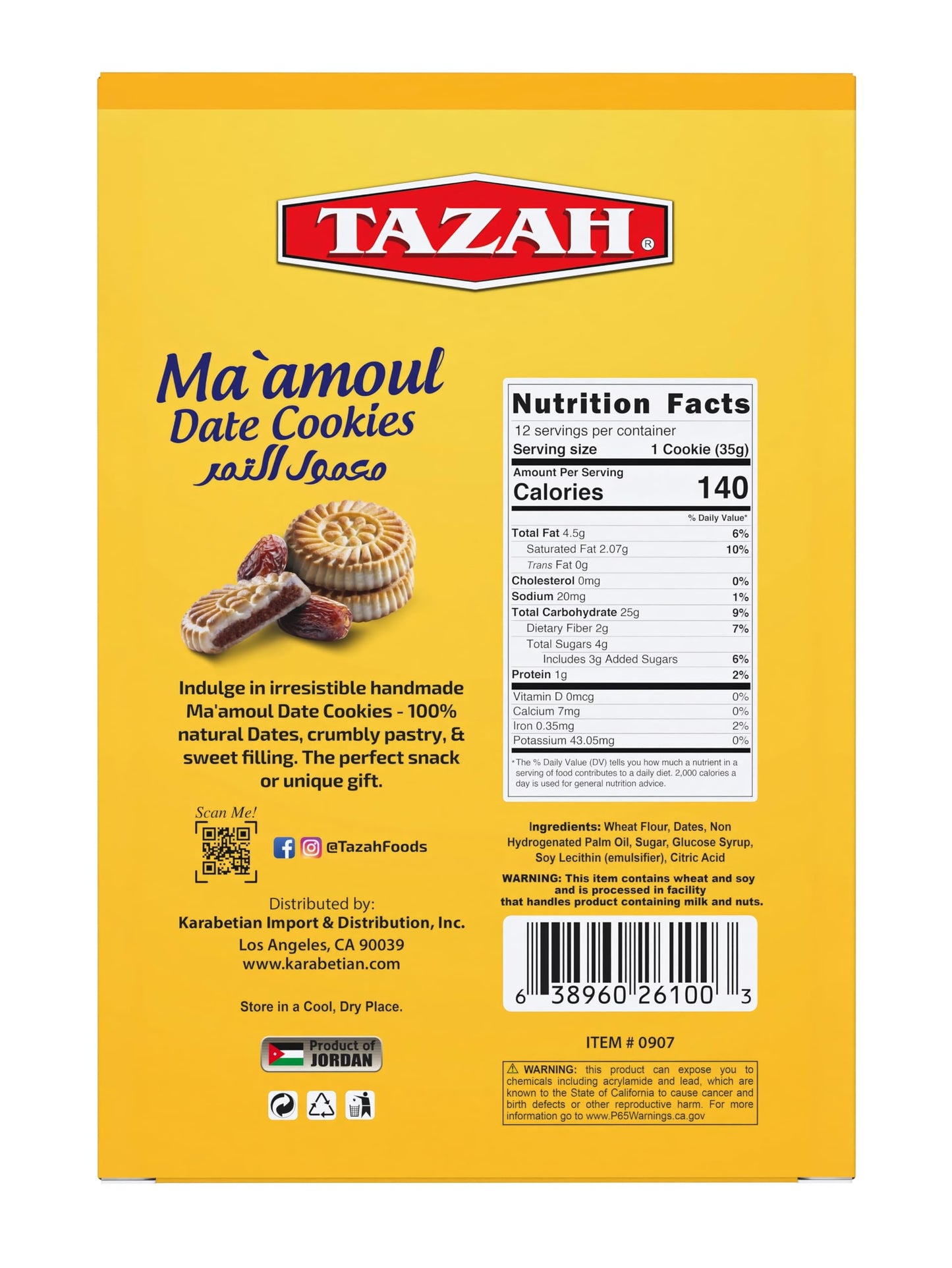 Tazah Maamoul Cookies Date Snack 100% Natural Date Filled Shortbread Date Cookies - 12 Count Individually Wrapped Mamoul