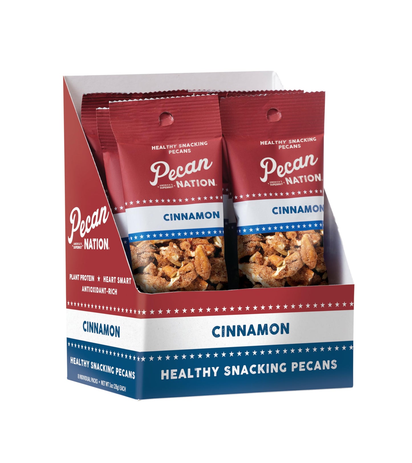 Pecan Nation Cinnamon Roasted Pecan Pieces 1 Oz., Healthy Snacking Pecans For Adults And Kids, 8 Count (2 Pack)