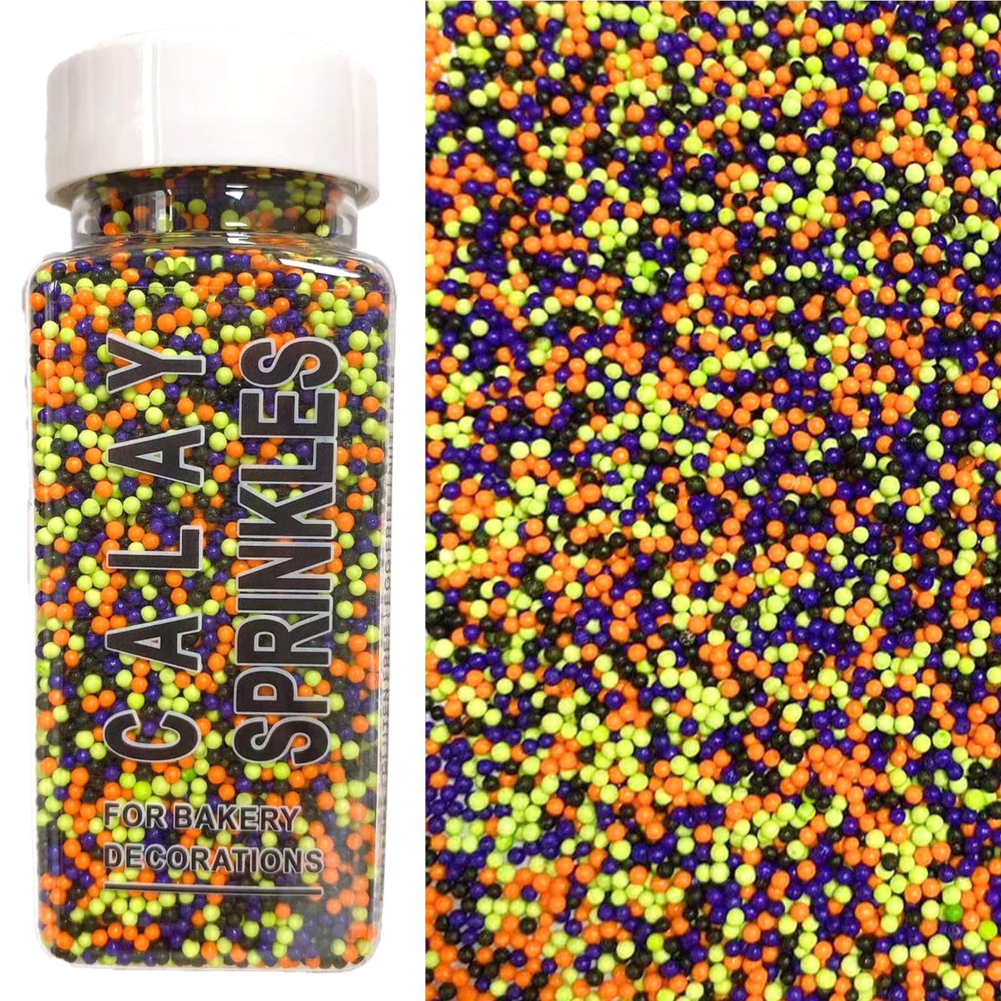 PhilaeEC Halloween Nonpareils Sprinkles, 2mm Mini Pearls for Cake Decoration, Cupcake Toppers, Cookie Baking, Halloween Supplies