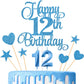 Lecferrarc 12th Birthday Cake Decorations Set, Blue Glitter Happy 12th Birthday Candles and Toppers