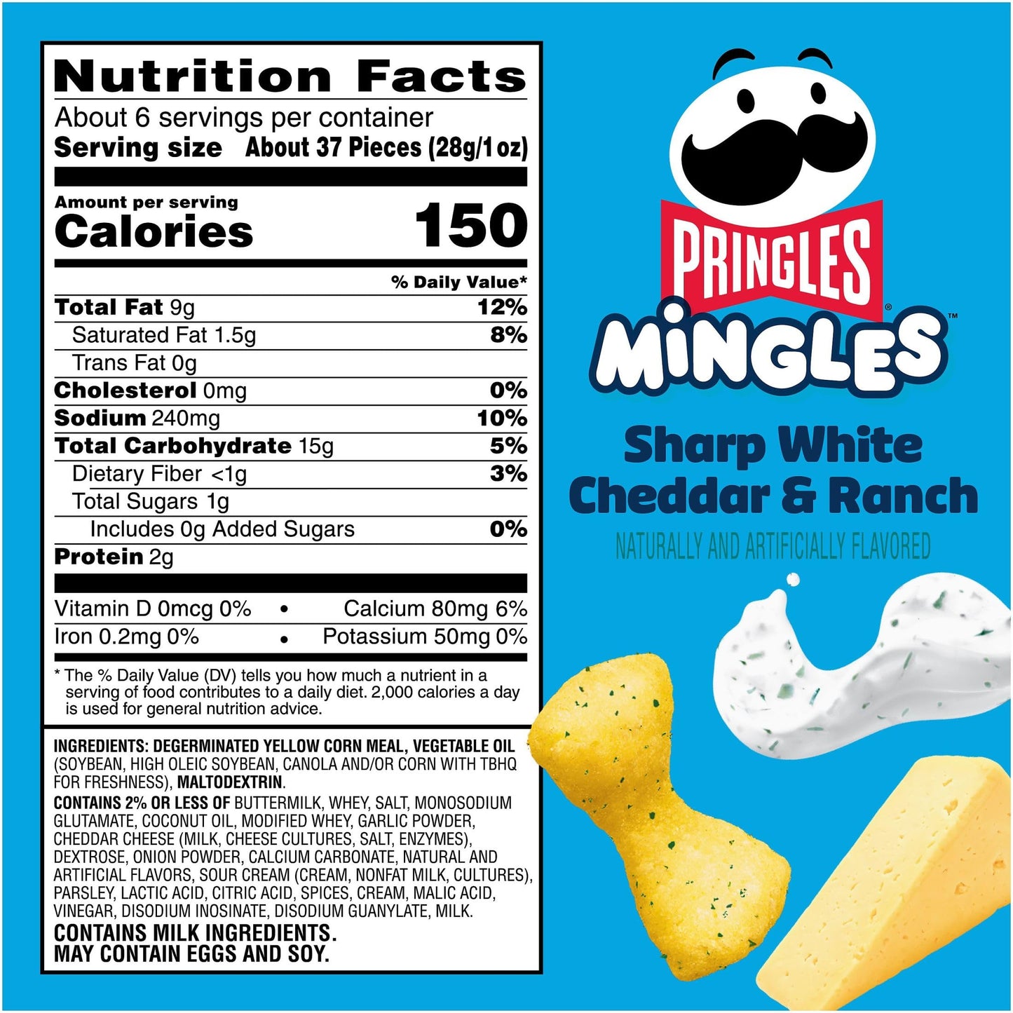 Pringles Mingles Puffed Snacks, Sharp White Cheddar and Ranch, Cheese Puffs, Salty Snacks (6 Bags)